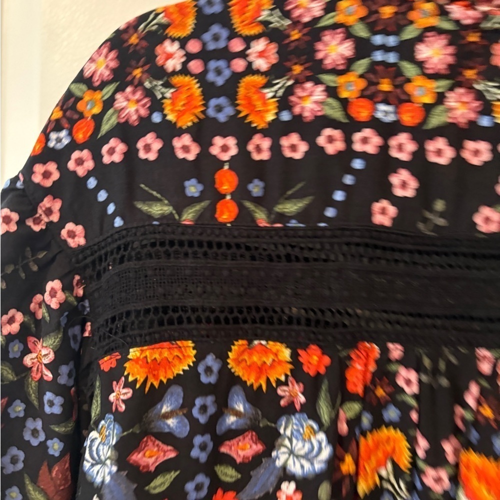Olivaceous Floral Cottagecore Bohemian Short Sleeve Top Blouse Size Large - Picture 10 of 14